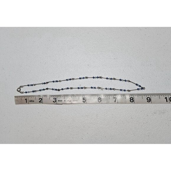 Handcrafted Silver Tone Blue Beaded LInk Necklace Classic Fashion Jewelry Women - Picture 4 of 5